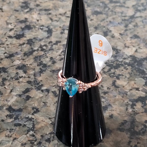 Bomb Party RBP4688 Aqua Blue Cubic Zirconia Rose Gold Sz 6 - Picture 1 of 5